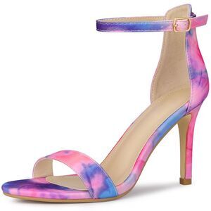 Tie Dye Ankle Strap Stiletto Heels Sandals Blue Pink